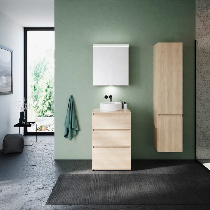 burgbad Lin20 Waschtischunterschrank mit Konsolenplatte 60 cm, 3 Auszüge, Beckenausschnitt mittig