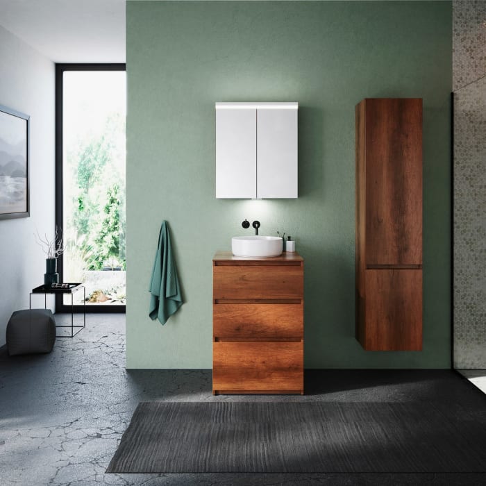 burgbad Lin20 Waschtischunterschrank mit Konsolenplatte 60 cm, 3 Auszüge, Beckenausschnitt mittig