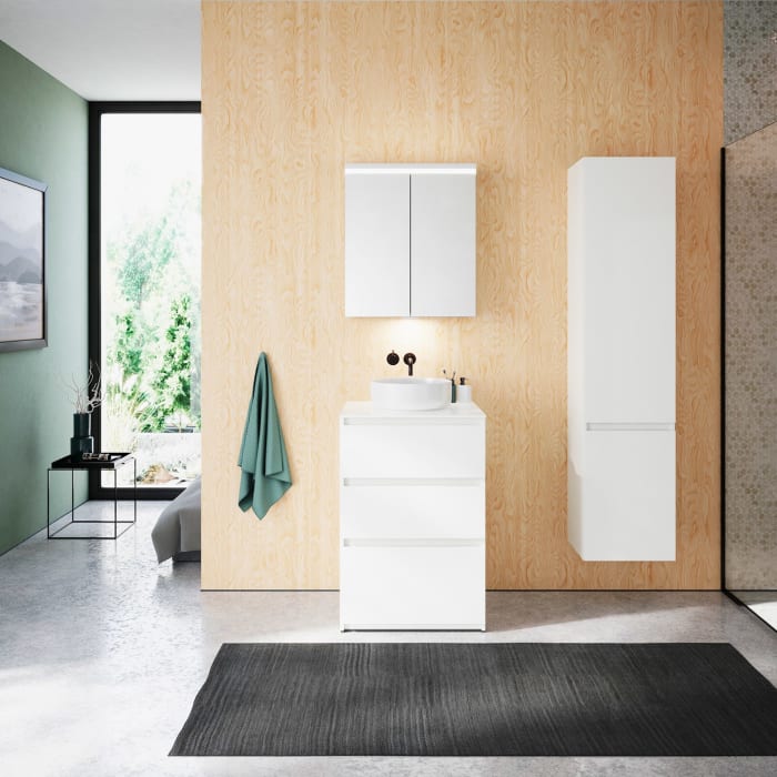 burgbad Lin20 Waschtischunterschrank mit Konsolenplatte 60 cm, 3 Auszüge, Beckenausschnitt mittig