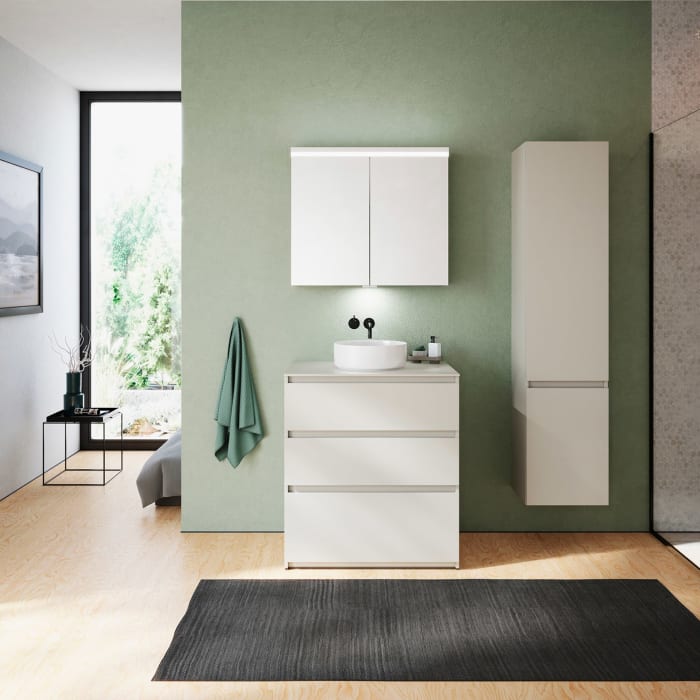 burgbad Lin20 Waschtischunterschrank mit Konsolenplatte 80 cm,  3 Auszüge, Beckenausschnitt mittig