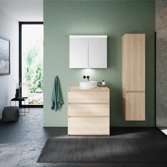 burgbad Lin20 Waschtischunterschrank mit Konsolenplatte 80 cm, 3 Auszüge, Beckenausschnitt mittig