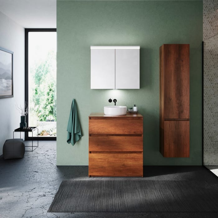 burgbad Lin20 Waschtischunterschrank mit Konsolenplatte 80 cm, 3 Auszüge, Beckenausschnitt mittig