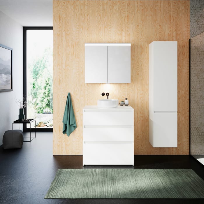 burgbad Lin20 Waschtischunterschrank mit Konsolenplatte 80 cm, 3 Auszüge, Beckenausschnitt mittig