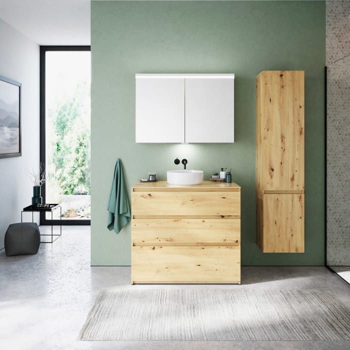 burgbad Lin20 Waschtischunterschrank mit Konsolenplatte 100 cm, 3 Auszüge, Beckenausschnitt mittig