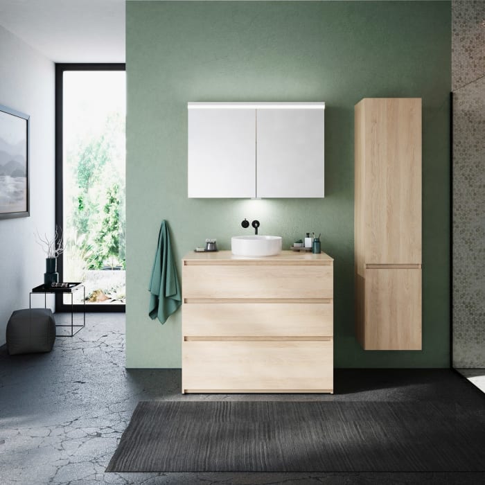 burgbad Lin20 Waschtischunterschrank mit Konsolenplatte 100 cm, 3 Auszüge, Beckenausschnitt mittig