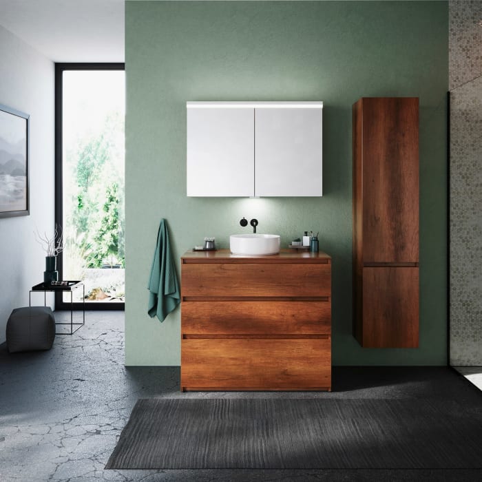 burgbad Lin20 Waschtischunterschrank mit Konsolenplatte 100 cm, 3 Auszüge, Beckenausschnitt mittig