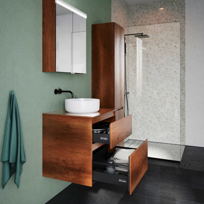 burgbad Lin20 Waschtischunterschrank mit Konsolenplatte 60 cm, 2 Auszüge, Beckenausschnitt mittig