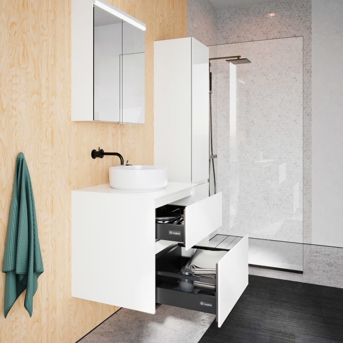 burgbad Lin20 Waschtischunterschrank mit Konsolenplatte 60 cm, 2 Auszüge, Beckenausschnitt mittig