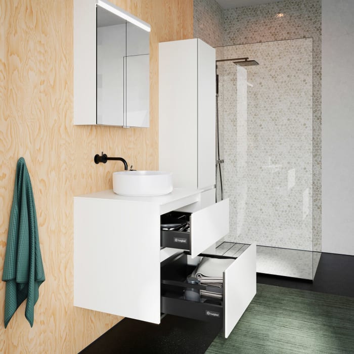 burgbad Lin20 Waschtischunterschrank mit Konsolenplatte 60 cm, 2 Auszüge, Beckenausschnitt mittig