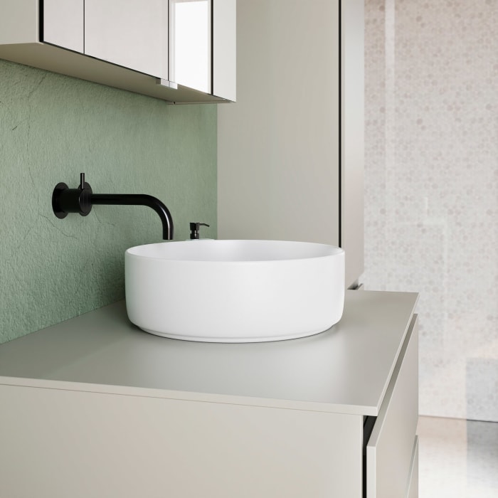 burgbad Lin20 Waschtischunterschrank mit Konsolenplatte 80 cm,  2 Auszüge, Beckenausschnitt mittig