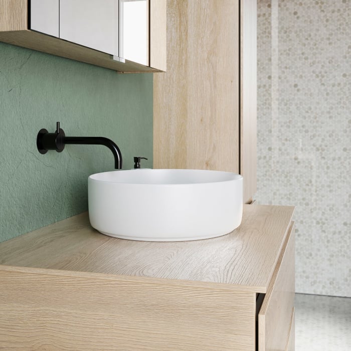 burgbad Lin20 Waschtischunterschrank mit Konsolenplatte 80 cm, 2 Auszüge, Beckenausschnitt mittig