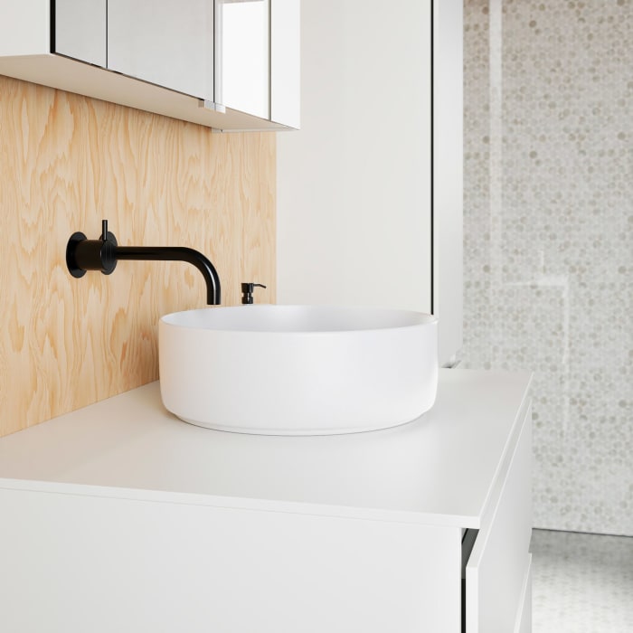 burgbad Lin20 Waschtischunterschrank mit Konsolenplatte 80 cm, 2 Auszüge, Beckenausschnitt mittig