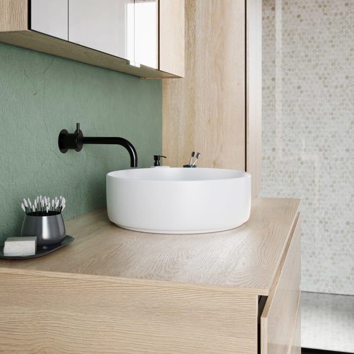 burgbad Lin20 Waschtischunterschrank mit Konsolenplatte 100 cm, 2 Auszüge, Beckenausschnitt mittig