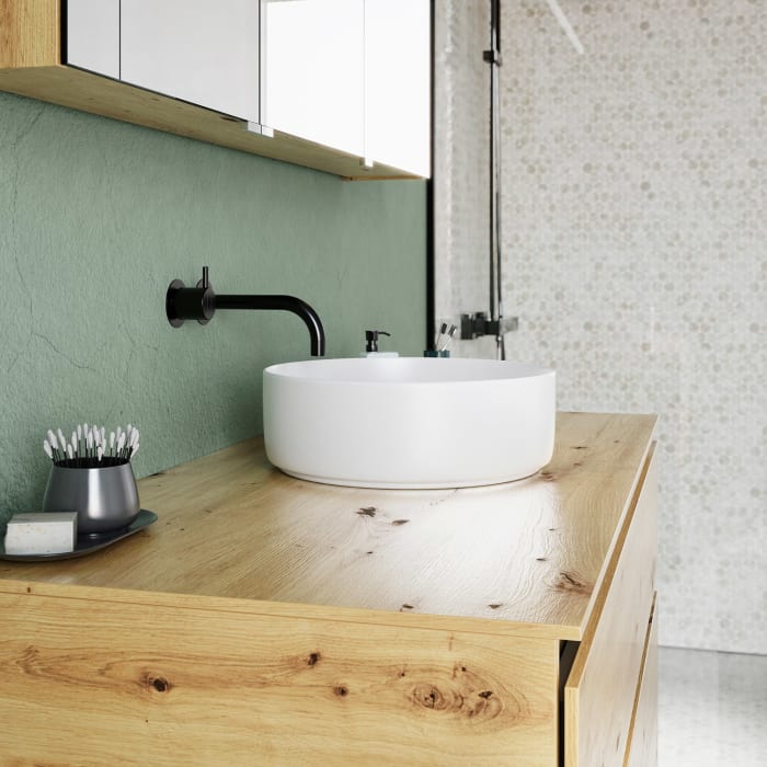 burgbad Lin20 Waschtischunterschrank mit Konsolenplatte 120 cm, 2 Auszüge, Beckenausschnitt mittig