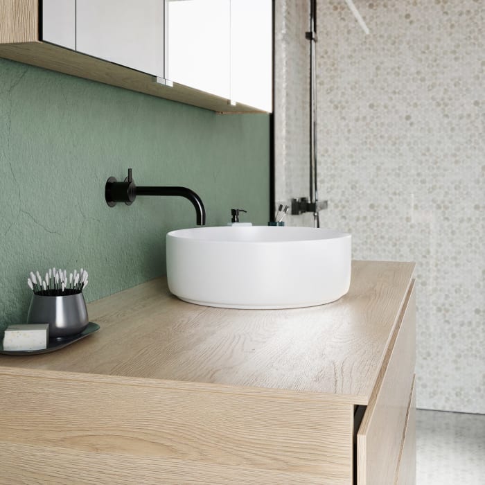 burgbad Lin20 Waschtischunterschrank mit Konsolenplatte 120 cm, 2 Auszüge, Beckenausschnitt mittig