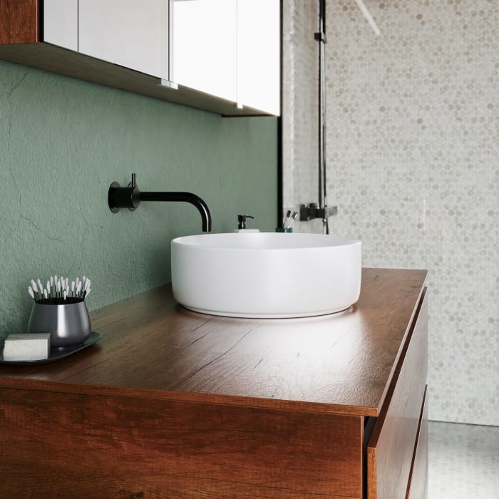 burgbad Lin20 Waschtischunterschrank mit Konsolenplatte 120 cm, 2 Auszüge, Beckenausschnitt mittig