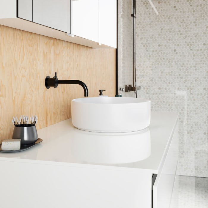 burgbad Lin20 Waschtischunterschrank mit Konsolenplatte 120 cm, 2 Auszüge, Beckenausschnitt mittig