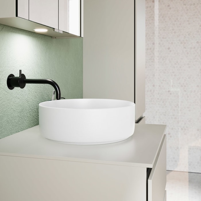 burgbad Lin20 Waschtischunterschrank mit Konsolenplatte 60 cm,  3 Auszüge, Beckenausschnitt mittig