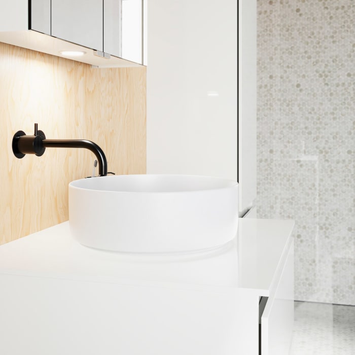 burgbad Lin20 Waschtischunterschrank mit Konsolenplatte 60 cm, 3 Auszüge, Beckenausschnitt mittig