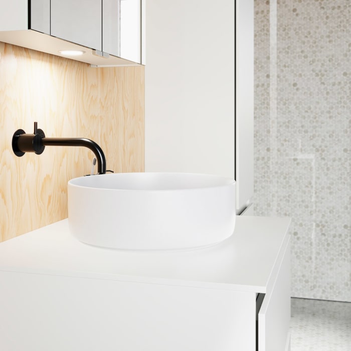 burgbad Lin20 Waschtischunterschrank mit Konsolenplatte 60 cm, 3 Auszüge, Beckenausschnitt mittig