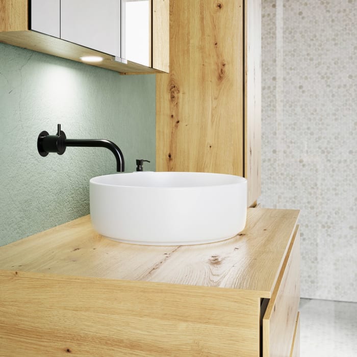 burgbad Lin20 Waschtischunterschrank mit Konsolenplatte 80 cm, 3 Auszüge, Beckenausschnitt mittig