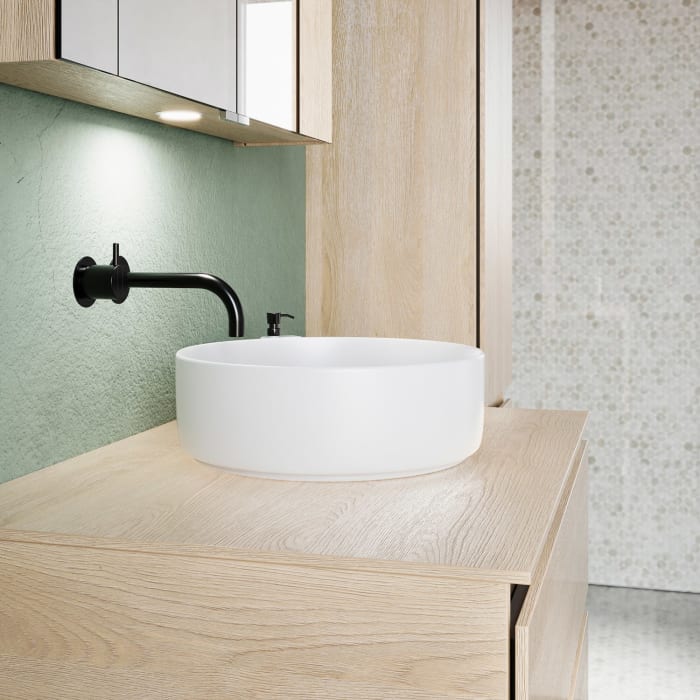 burgbad Lin20 Waschtischunterschrank mit Konsolenplatte 80 cm, 3 Auszüge, Beckenausschnitt mittig