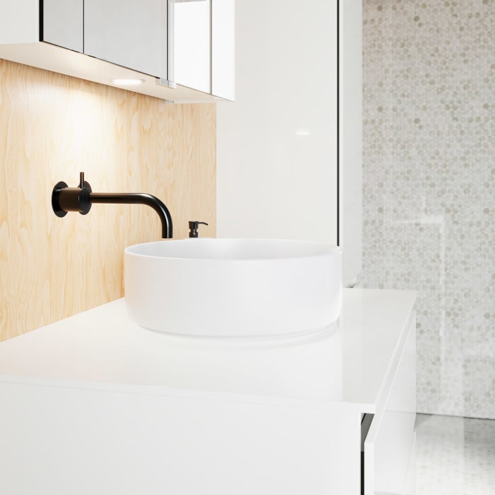 burgbad Lin20 Waschtischunterschrank mit Konsolenplatte 80 cm, 3 Auszüge, Beckenausschnitt mittig