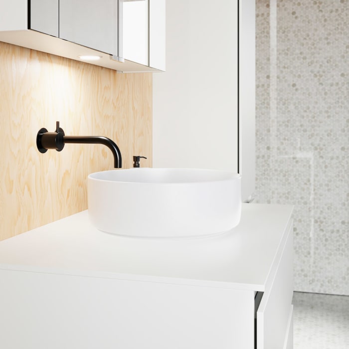 burgbad Lin20 Waschtischunterschrank mit Konsolenplatte 80 cm, 3 Auszüge, Beckenausschnitt mittig