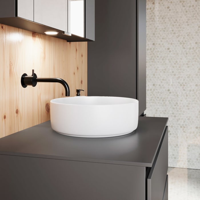 burgbad Lin20 Waschtischunterschrank mit Konsolenplatte 80 cm, 3 Auszüge, Beckenausschnitt mittig