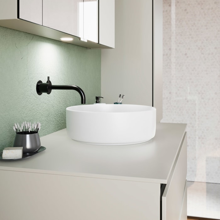 burgbad Lin20 Waschtischunterschrank mit Konsolenplatte 100 cm,  3 Auszüge, Beckenausschnitt mittig