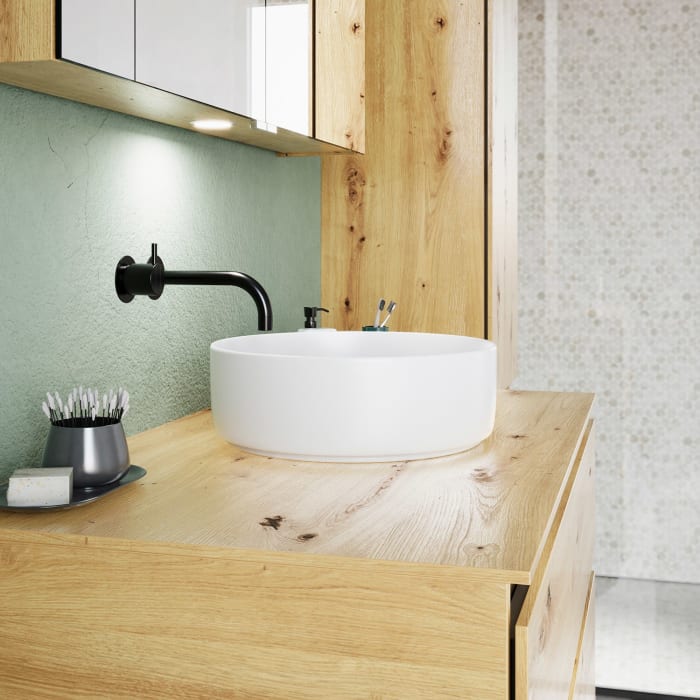 burgbad Lin20 Waschtischunterschrank mit Konsolenplatte 100 cm, 3 Auszüge, Beckenausschnitt mittig