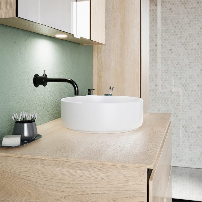 burgbad Lin20 Waschtischunterschrank mit Konsolenplatte 100 cm, 3 Auszüge, Beckenausschnitt mittig