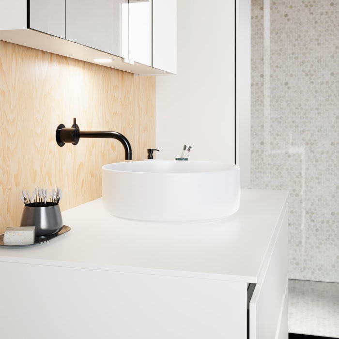 burgbad Lin20 Waschtischunterschrank mit Konsolenplatte 100 cm, 3 Auszüge, Beckenausschnitt mittig