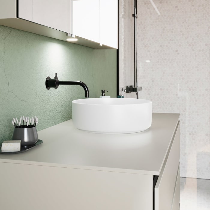 burgbad Lin20 Waschtischunterschrank mit Konsolenplatte 120 cm,  3 Auszüge, Beckenausschnitt mittig