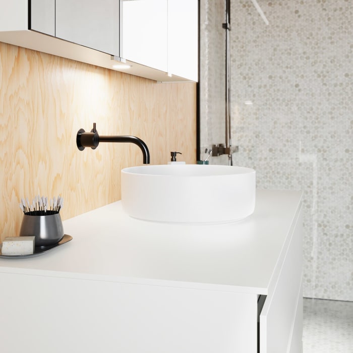 burgbad Lin20 Waschtischunterschrank mit Konsolenplatte 120 cm, 3 Auszüge, Beckenausschnitt mittig