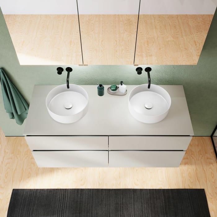 burgbad Lin20 Waschtischunterschrank mit Konsolenplatte 140 cm, 4 Auszüge, Beckenausschnitt links und rechts