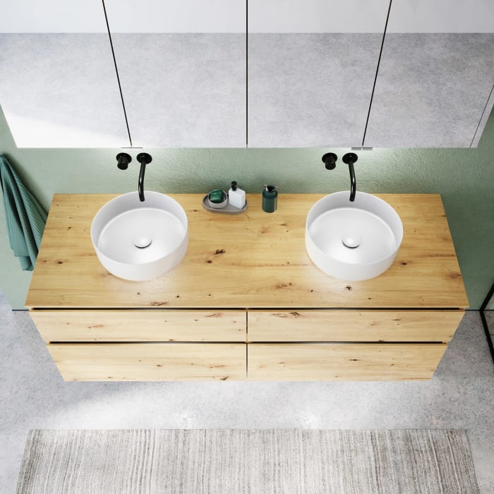 burgbad Lin20 Waschtischunterschrank mit Konsolenplatte 160 cm, 4 Auszüge, Beckenausschnitt links und rechts