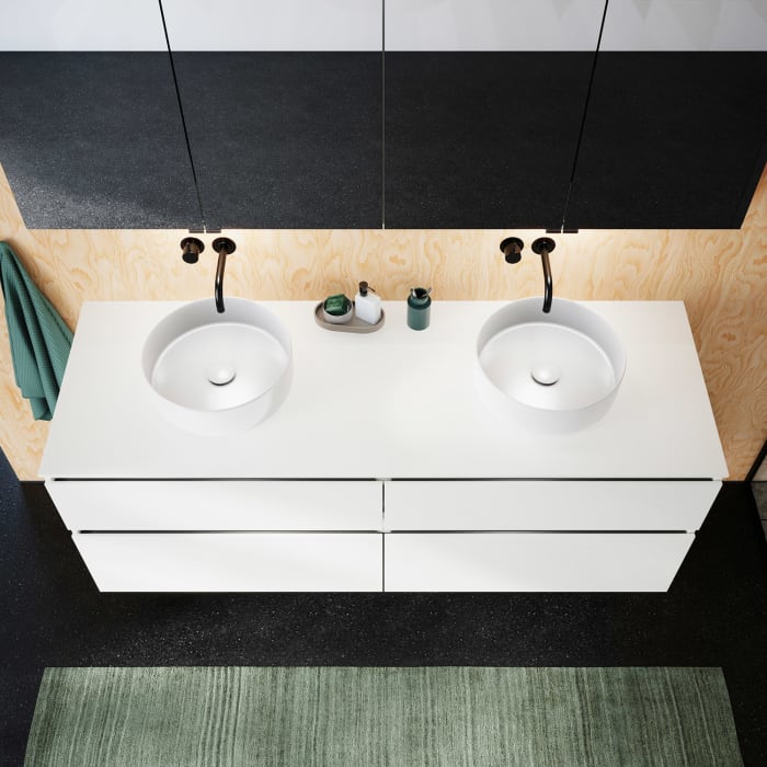 burgbad Lin20 Waschtischunterschrank mit Konsolenplatte 160 cm, 4 Auszüge, Beckenausschnitt links und rechts