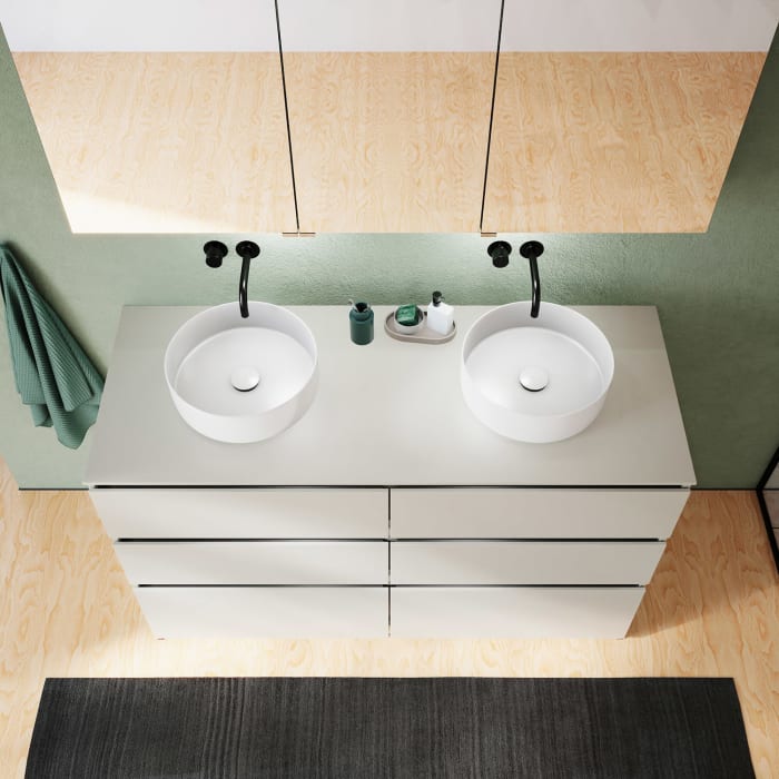 burgbad Lin20 Waschtischunterschrank mit Konsolenplatte 140 cm, 6 Auszüge, Beckenausschnitt links und rechts