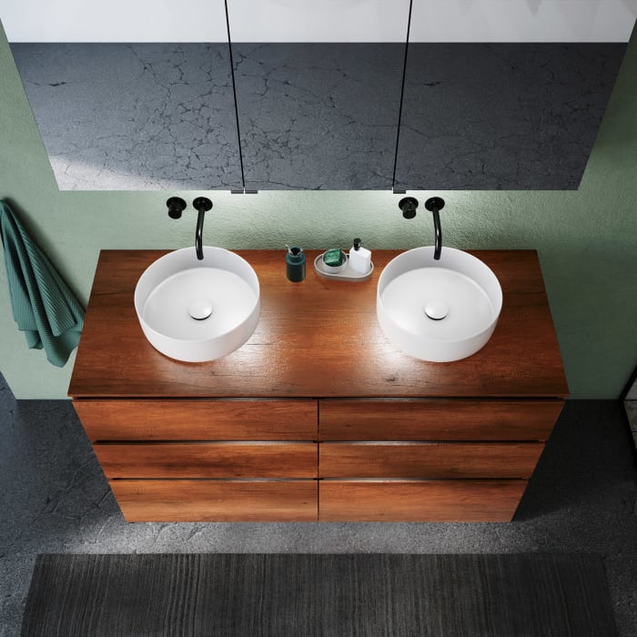 burgbad Lin20 Waschtischunterschrank mit Konsolenplatte 140 cm, 6 Auszüge, Beckenausschnitt links und rechts