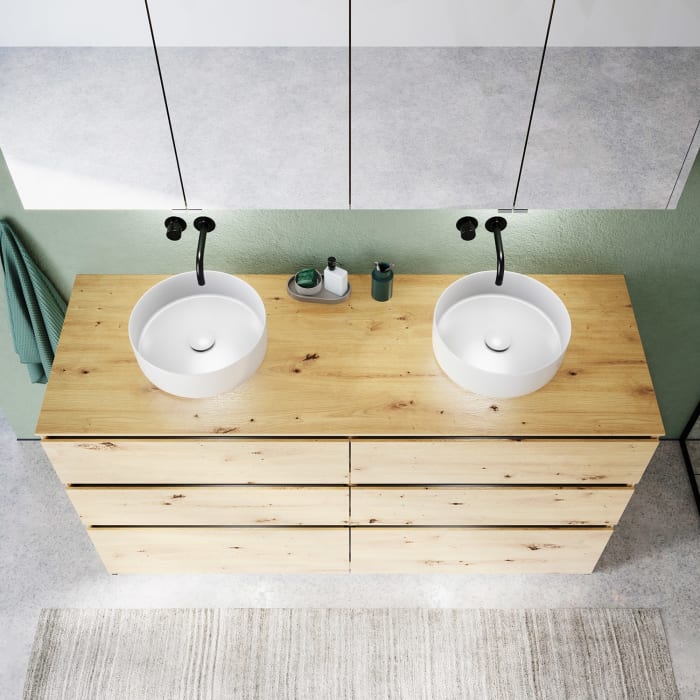 burgbad Lin20 Waschtischunterschrank mit Konsolenplatte 160 cm, 6 Auszüge, Beckenausschnitt links und rechts