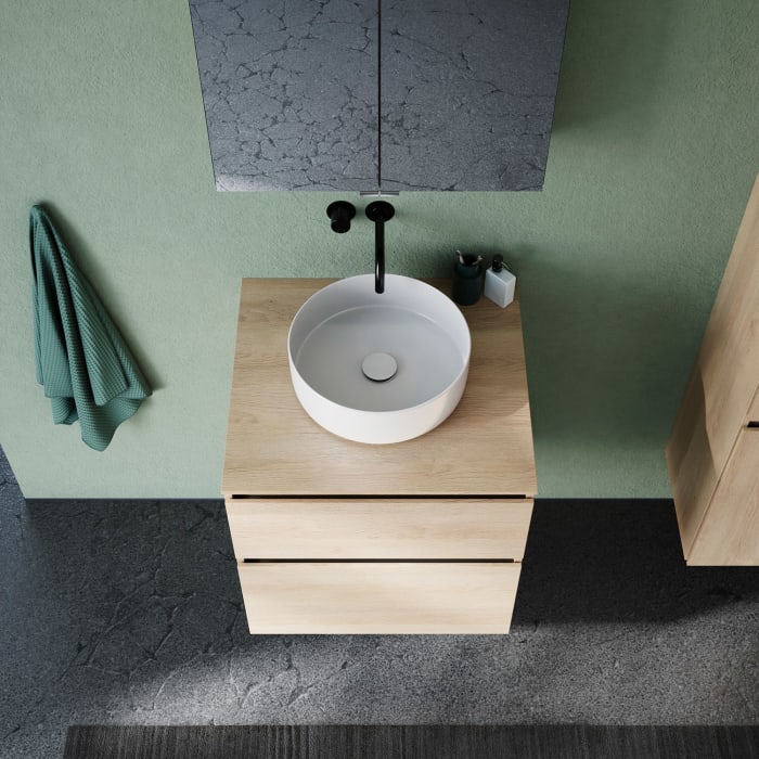 burgbad Lin20 Waschtischunterschrank mit Konsolenplatte 60 cm, 2 Auszüge, Beckenausschnitt mittig