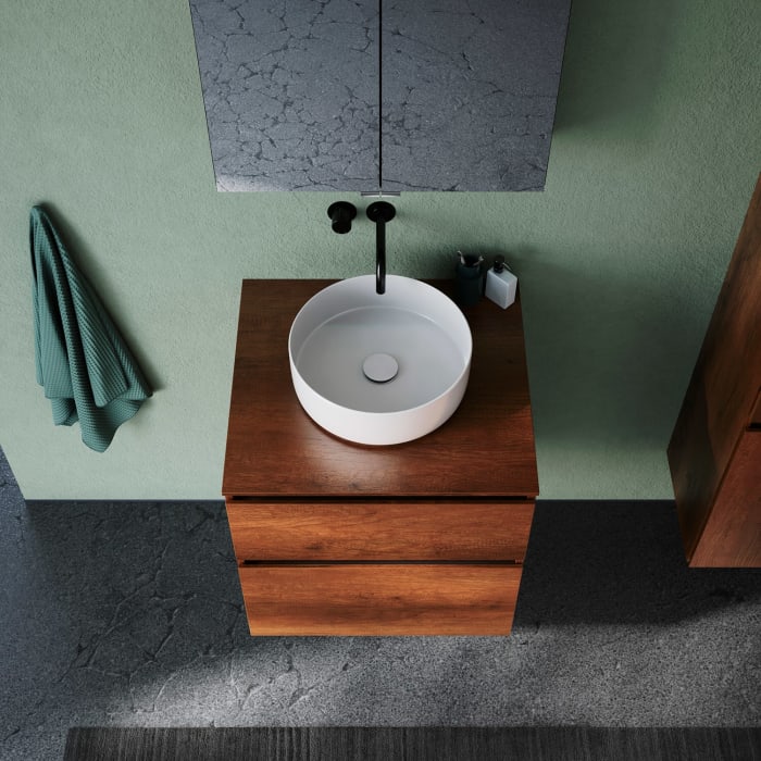 burgbad Lin20 Waschtischunterschrank mit Konsolenplatte 60 cm, 2 Auszüge, Beckenausschnitt mittig