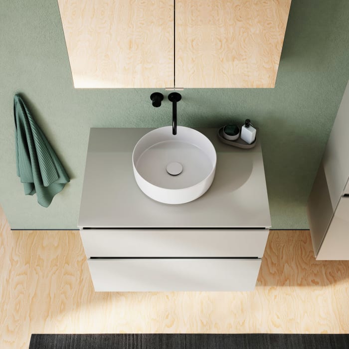 burgbad Lin20 Waschtischunterschrank mit Konsolenplatte 80 cm,  2 Auszüge, Beckenausschnitt mittig