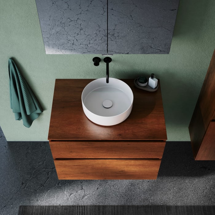 burgbad Lin20 Waschtischunterschrank mit Konsolenplatte 80 cm, 2 Auszüge, Beckenausschnitt mittig