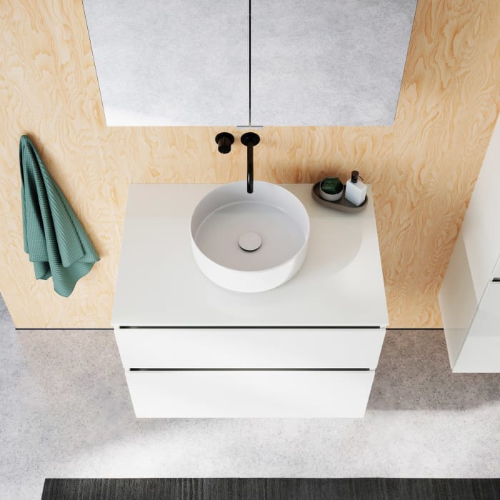 burgbad Lin20 Waschtischunterschrank mit Konsolenplatte 80 cm, 2 Auszüge, Beckenausschnitt mittig