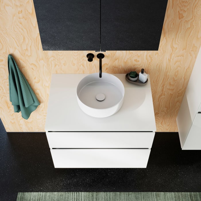 burgbad Lin20 Waschtischunterschrank mit Konsolenplatte 80 cm, 2 Auszüge, Beckenausschnitt mittig