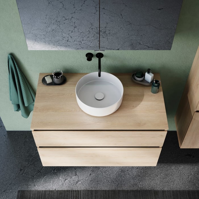 burgbad Lin20 Waschtischunterschrank mit Konsolenplatte 100 cm, 2 Auszüge, Beckenausschnitt mittig