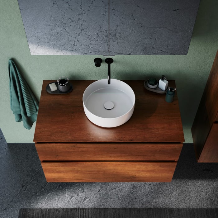 burgbad Lin20 Waschtischunterschrank mit Konsolenplatte 100 cm, 2 Auszüge, Beckenausschnitt mittig