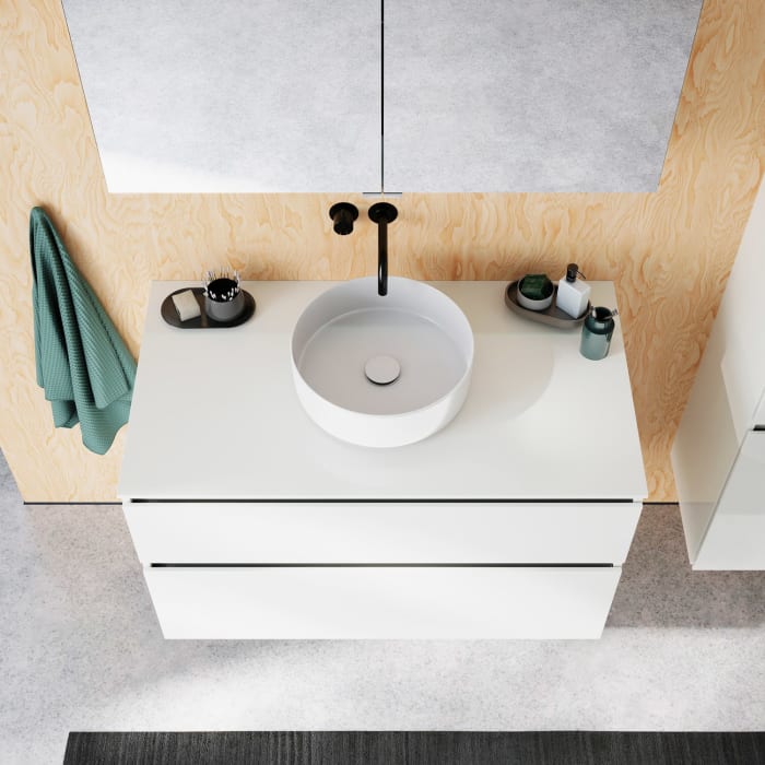 burgbad Lin20 Waschtischunterschrank mit Konsolenplatte 100 cm, 2 Auszüge, Beckenausschnitt mittig